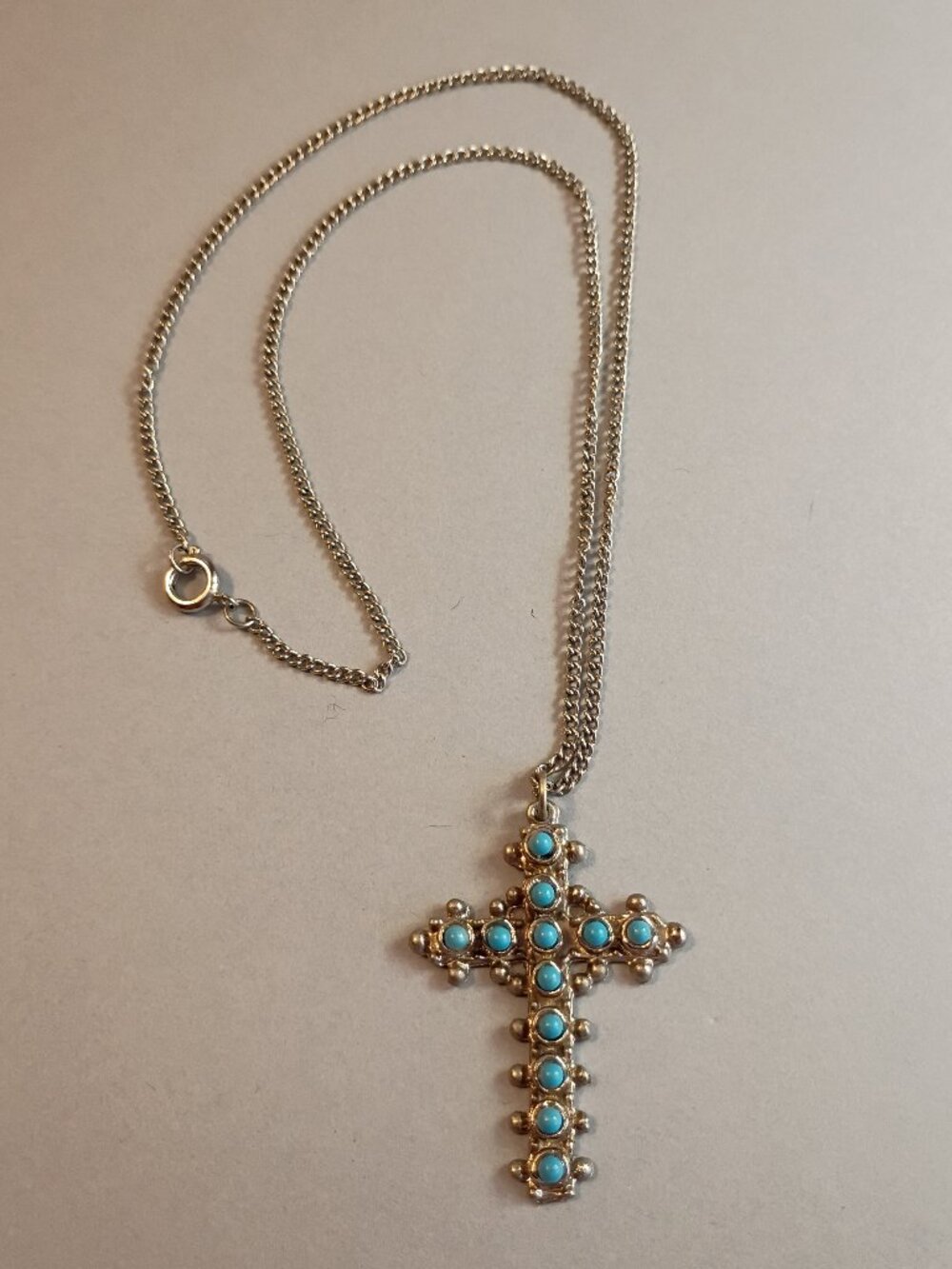 Vintage Turquoise Cross Pendant: Sterling Silver Native American Snake Eyes